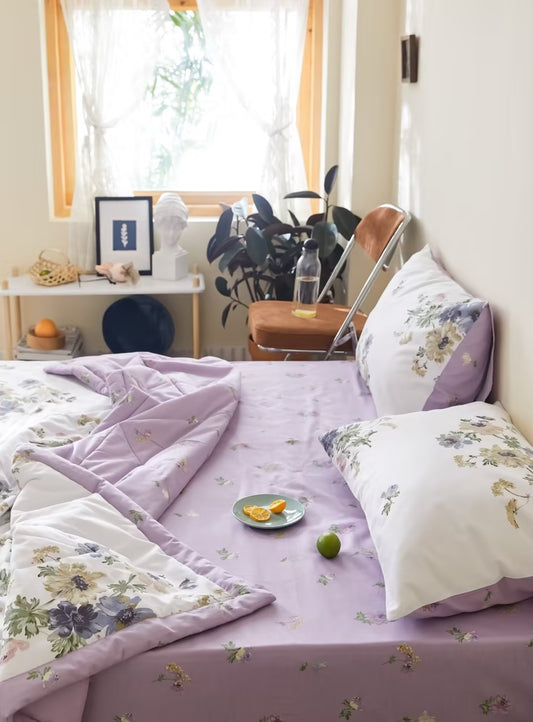 Soft Purple Floral Comforter Set 3pcs